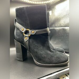 UGG Dandridge Suede Block Heel Harness Ankle Boots in Black Size 7.5